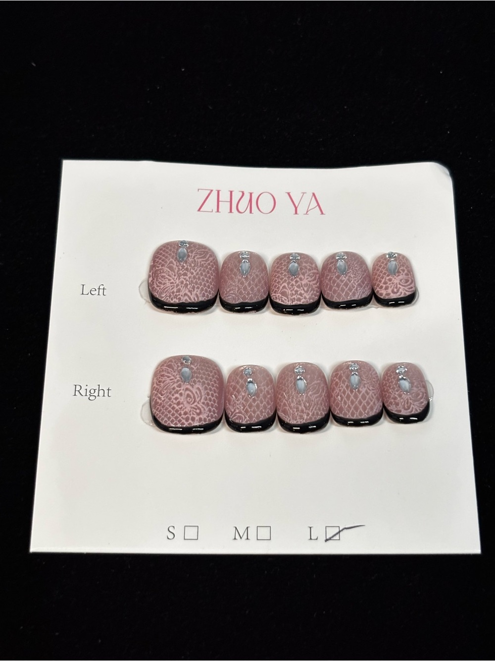 Pink Lace Pattern Press-On Nails with Rhinestone Accent